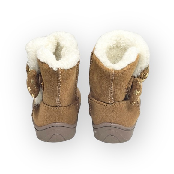 Garanimals ★ Faux Shearling Lined Baby Booties Boots ★ Star Printed Bow ★ Tan 4 - Picture 6 of 16